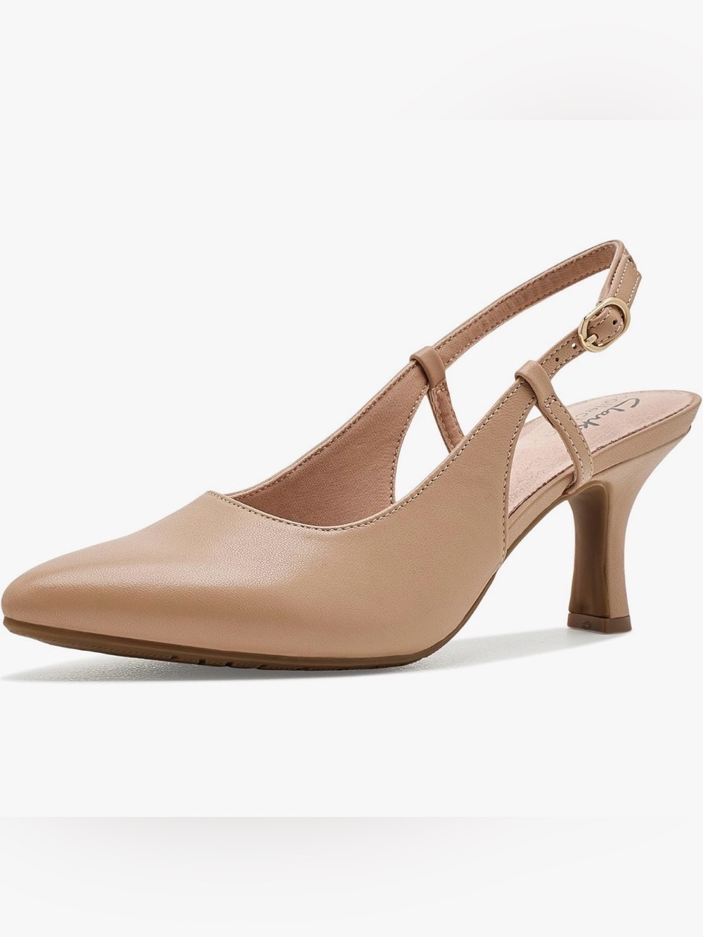 Clarks Womens Kacelyn Sling Leather Buckle Court Shoe Beige (8)